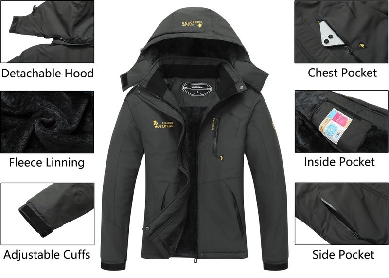 MOERDENG Women's Waterproof Ski Jacket Warm Winter Snow Coat Mountain Windbreaker Hooded Raincoat Jacket - Image 4